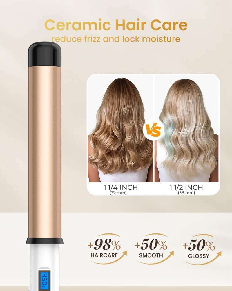 Hoson 1 1/2 Inch Large Curling Wand for Long Hair, 1.5 Inch Ceramic Extral Long Barrel Curling Wand Professional Dual Voltage, Adjustable Temperature - Image 3